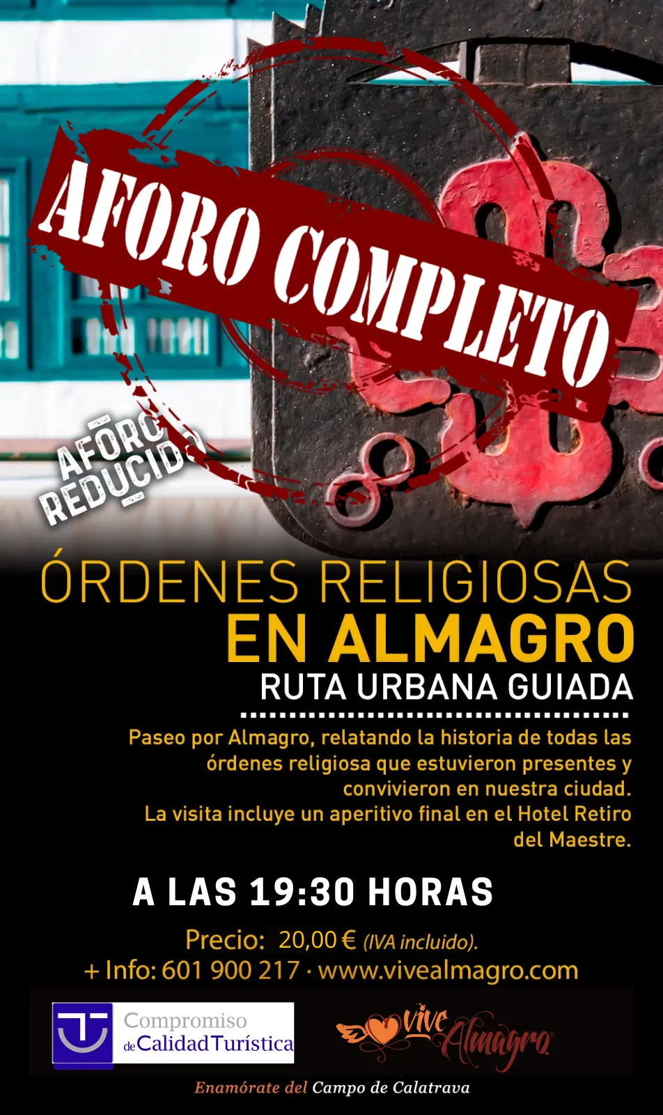 a las 19.30h aforo completo y 20 euros