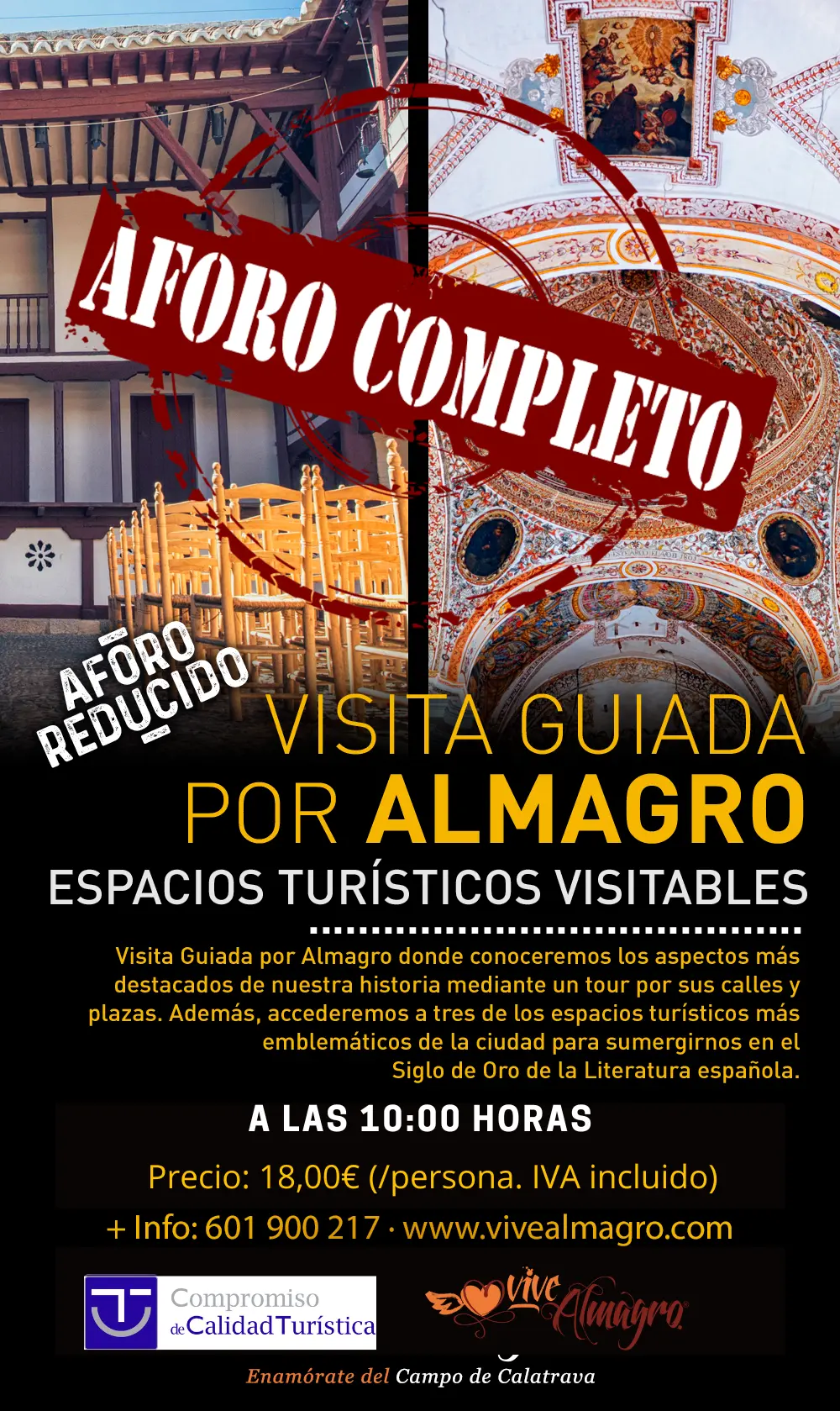 a las 10.00h, 18€ sin aperitivo y aforo completo