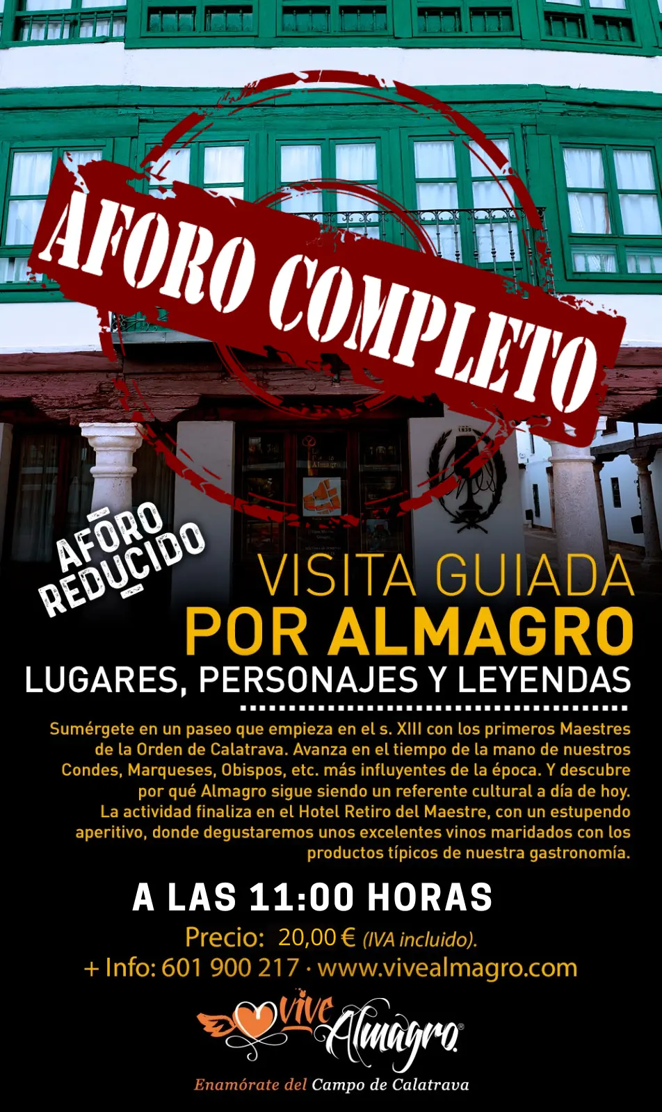 a las 11.00, 20€ y con aperitivo aforo completo