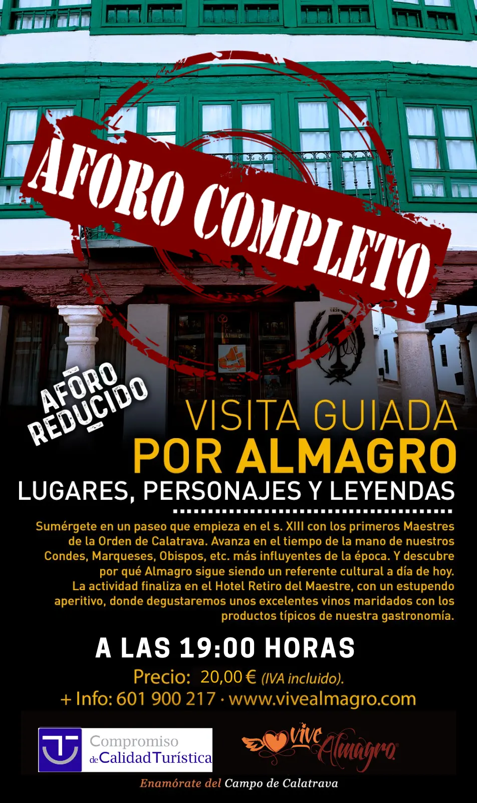 a las 19.00h, 20€ y aforo completo